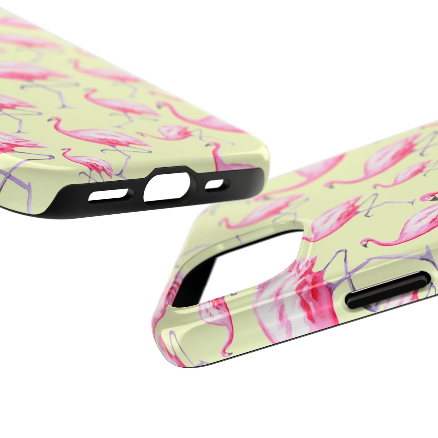 Pink Flamingos Watercolor Illustrated Tossed Pattern Yellow Phone Case | Various Models