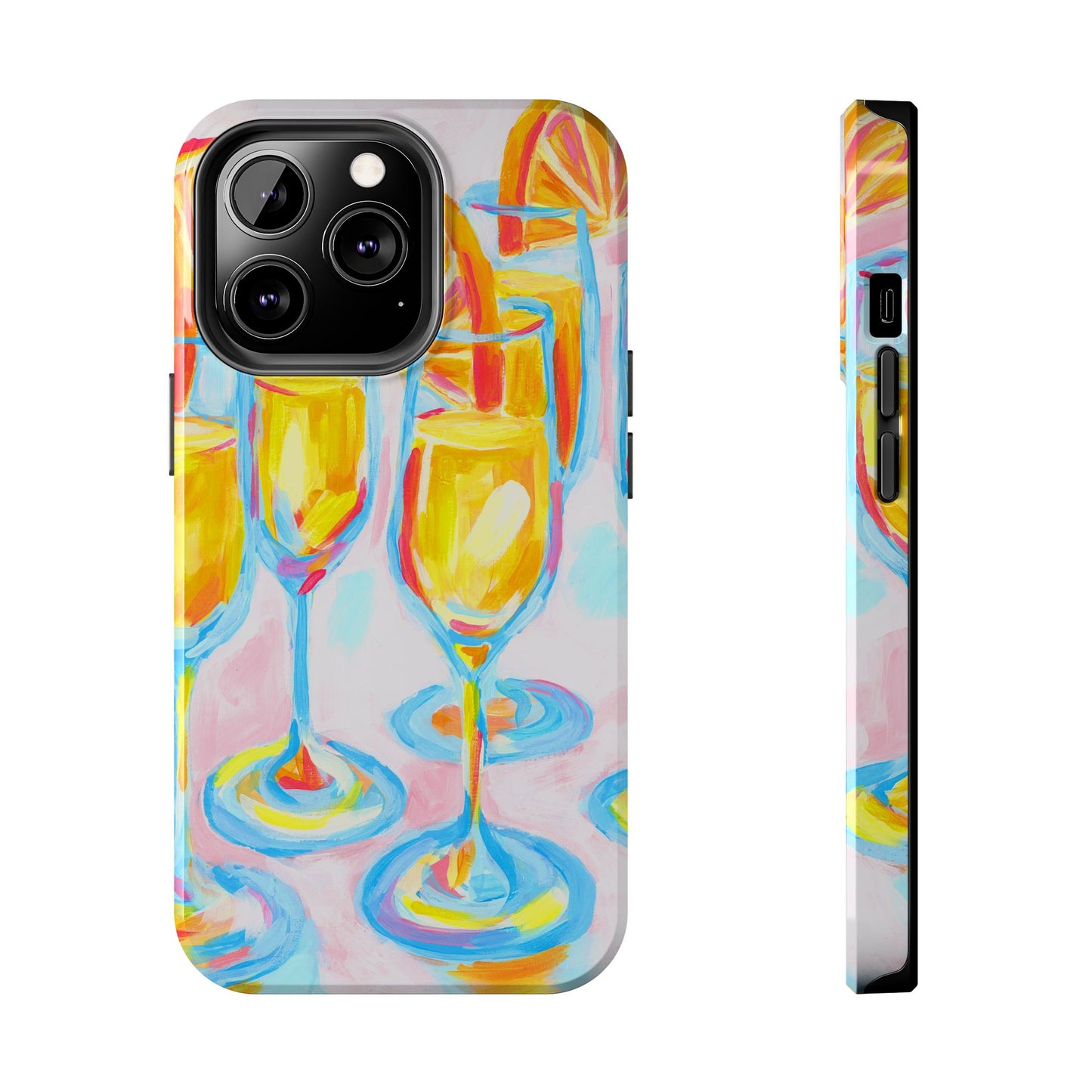 Pink Orange Mimosas Blue Champagne Flutes Abstract Acrylic Tough Phone Case | Various Models
