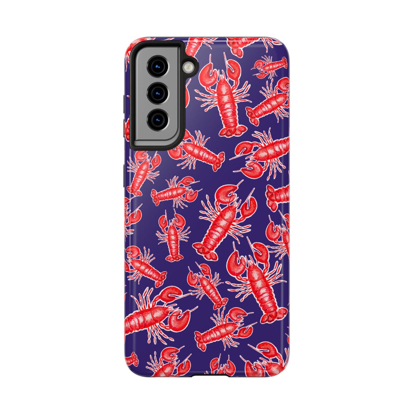 Red Lobster Watercolor Illustrated Tossed Pattern Navy Coastal Nautical Tough Phone Case | Various Models