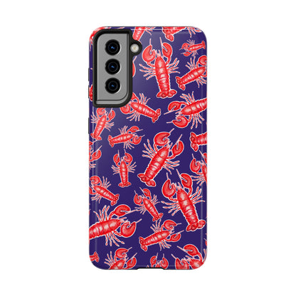 Red Lobster Watercolor Illustrated Tossed Pattern Navy Coastal Nautical Tough Phone Case | Various Models