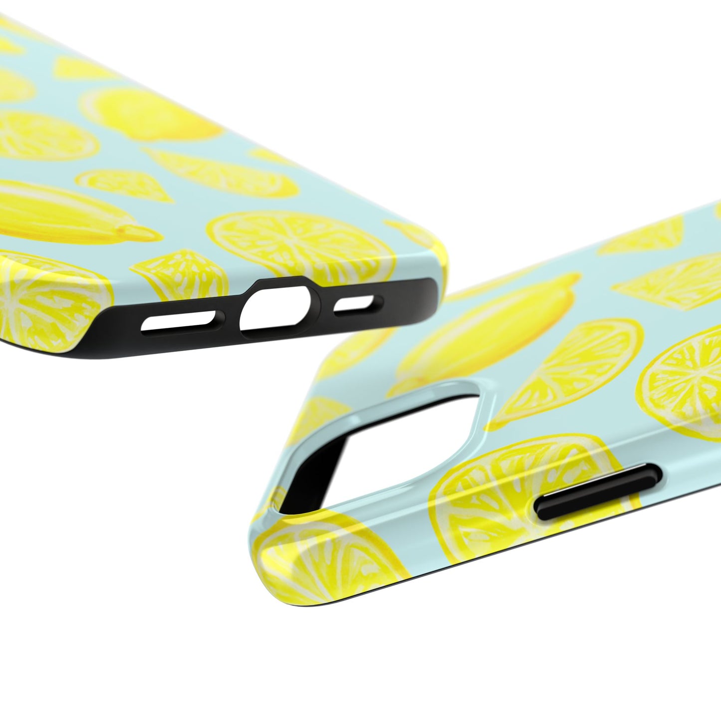 Bright Yellow Lemons Watercolor Illustrated Tossed Pattern Light Blue Tough Phone Case | Various Models