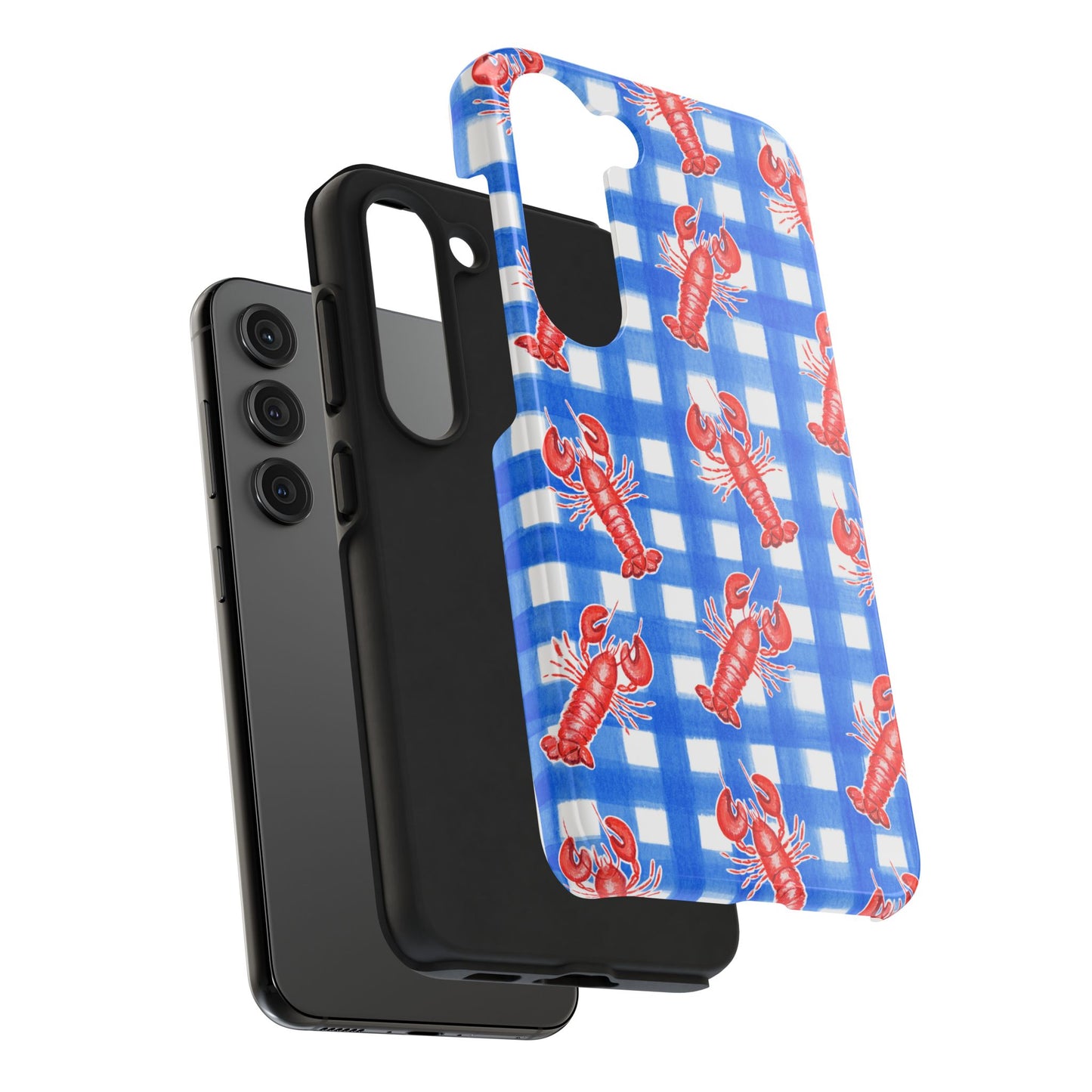 Blue Gingham Red Lobster Watercolor Patterned Phone Case | Various Models
