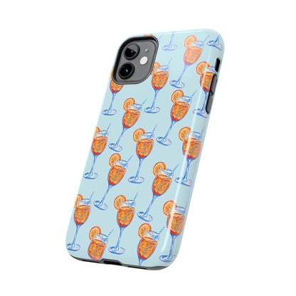 Orange & Blue Aperol Spritz Watercolor Pattern Turquoise Phone Case | Various Models