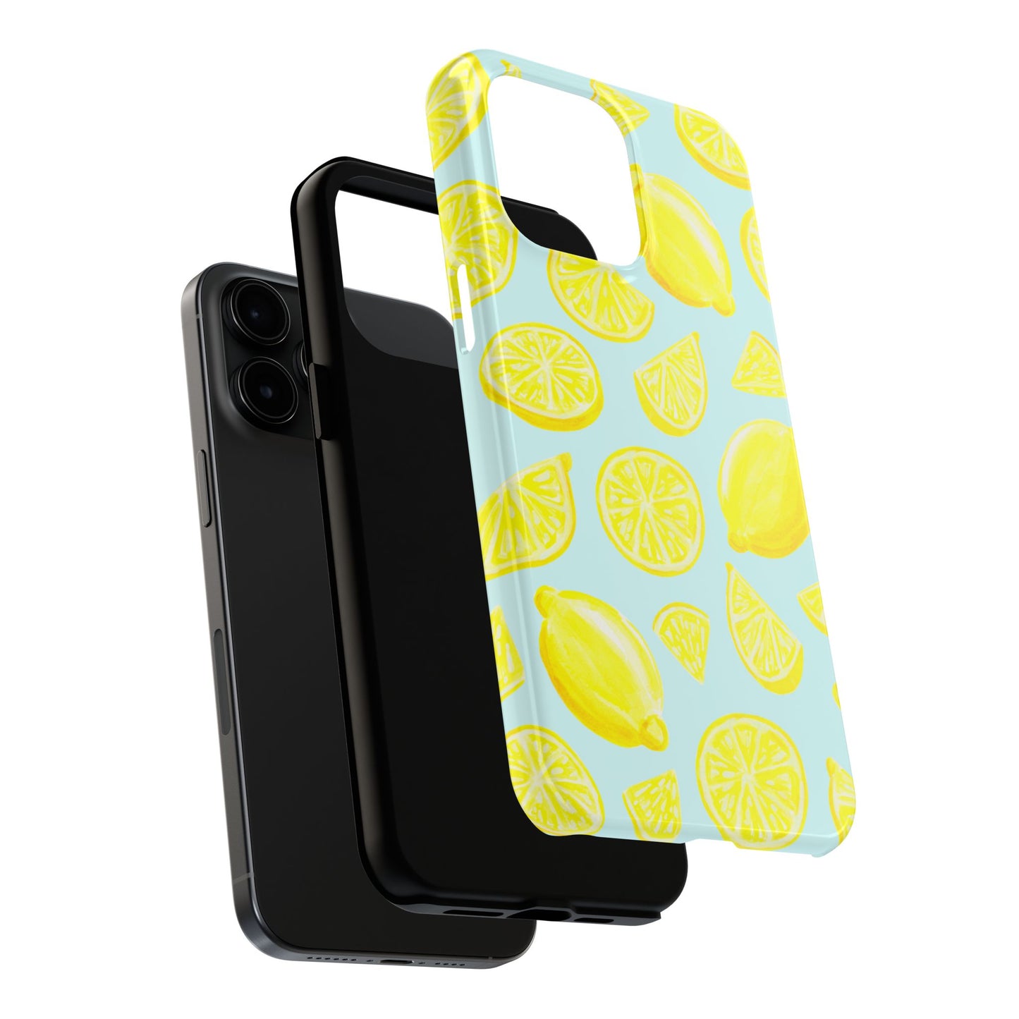Bright Yellow Lemons Watercolor Illustrated Tossed Pattern Light Blue Tough Phone Case | Various Models