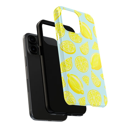 Bright Yellow Lemons Watercolor Illustrated Tossed Pattern Light Blue Tough Phone Case | Various Models