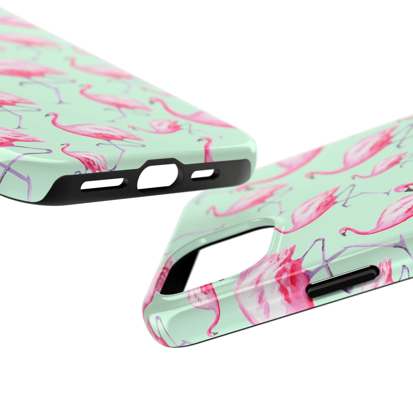 Pink Flamingos Watercolor Illustrated Tossed Pattern Green Phone Case | Various Models