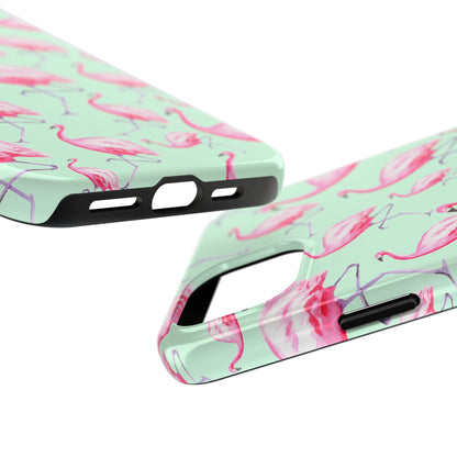 Pink Flamingos Watercolor Illustrated Tossed Pattern Green Phone Case | Various Models