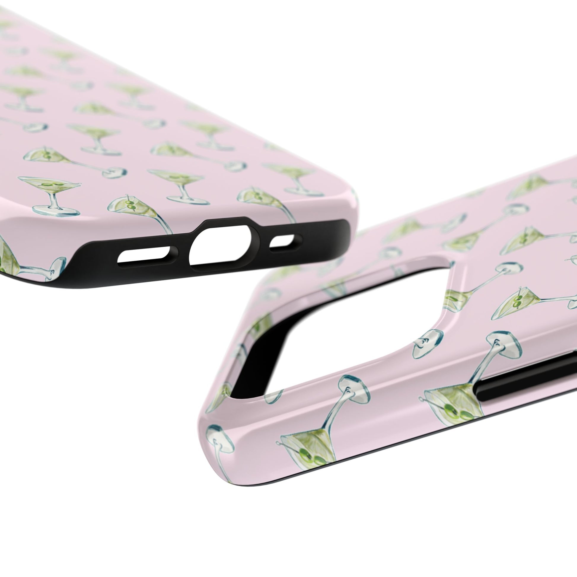 Light Pink Mini Martini Watercolor Illustrated Tossed Pattern Tough Phone Case | Various Models Available