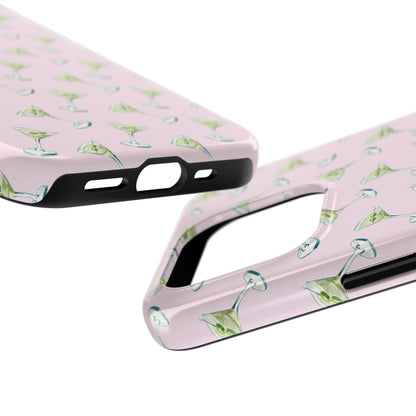 Light Pink Mini Martini Watercolor Illustrated Tossed Pattern Tough Phone Case | Various Models Available