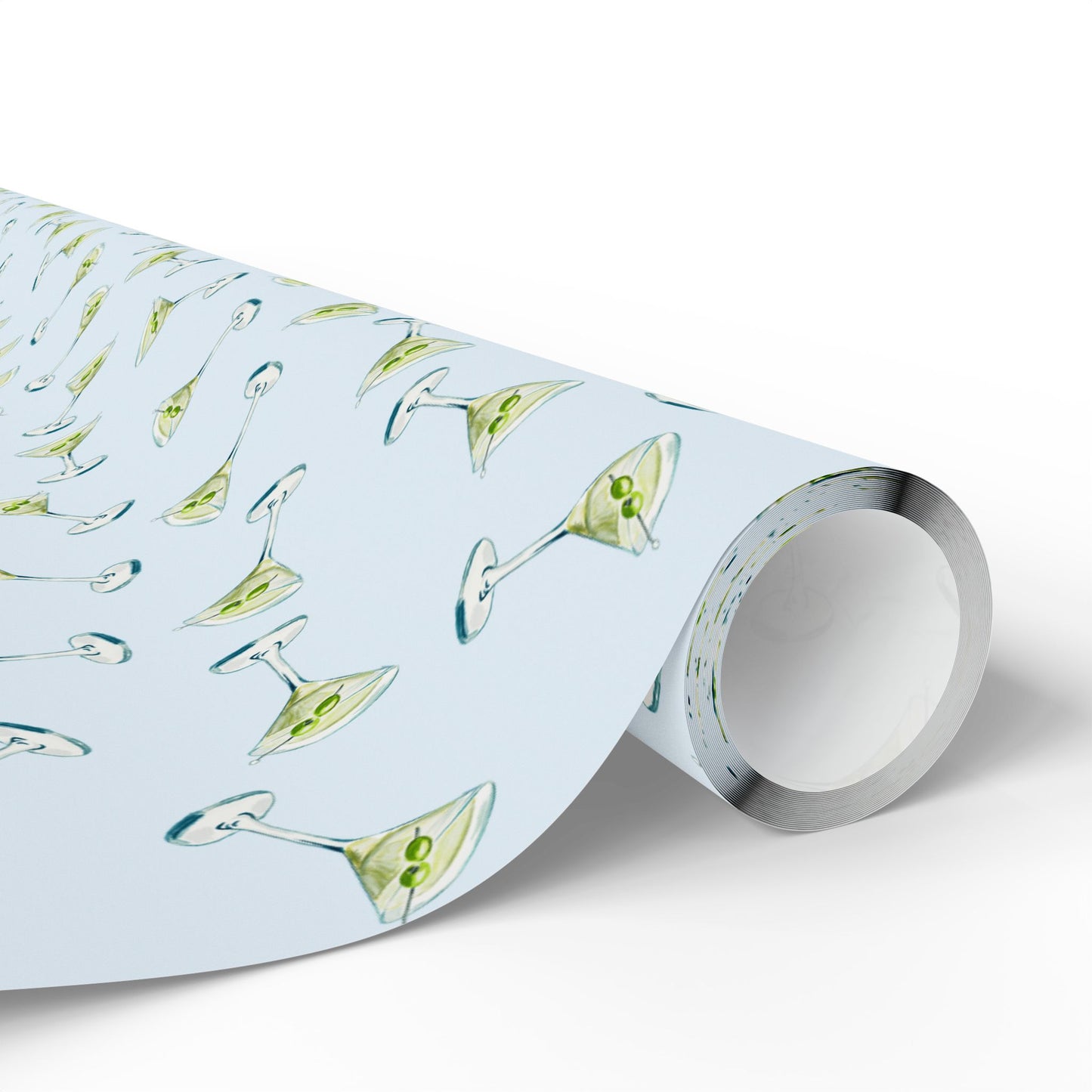 Gift Wrap| Mini Pale Blue Watercolor Martini Tossed Pattern | Matte or Glossy