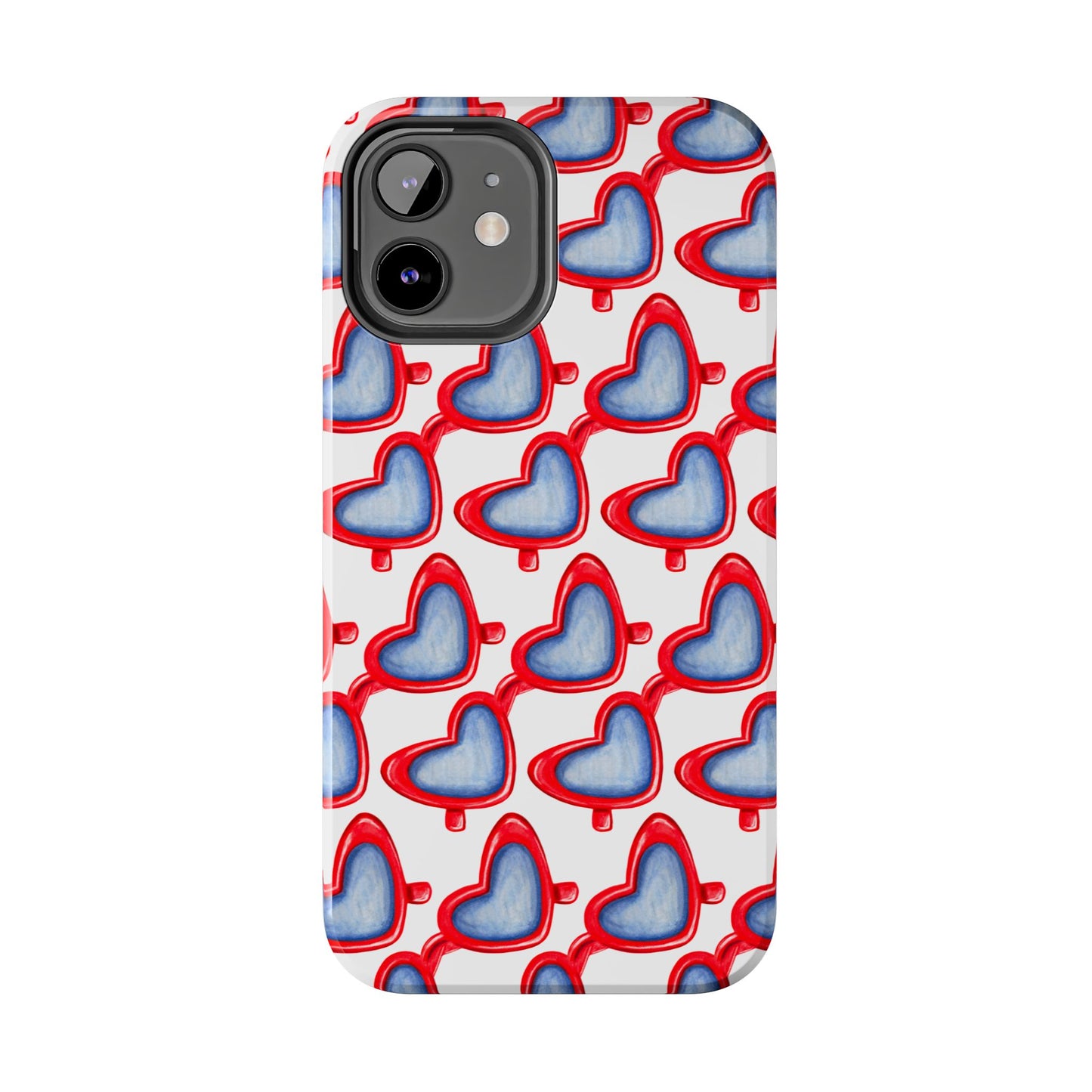 Red Heart Shaped Sunglasses Watercolor Illustrated Tough Phone Case | Various Models