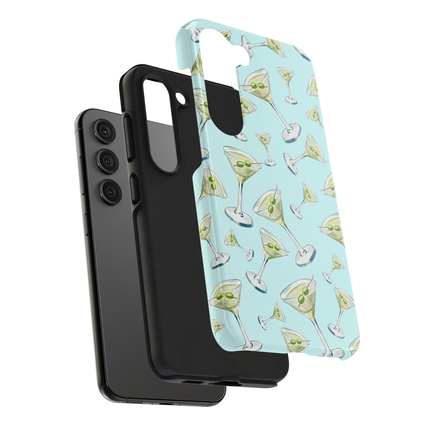 Watercolor Blue and Green Martinis Tossed Illustrated Pattern Turquoise Blue Tough Phone Case | Various Models