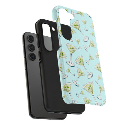 Watercolor Blue and Green Martinis Tossed Illustrated Pattern Turquoise Blue Tough Phone Case | Various Models