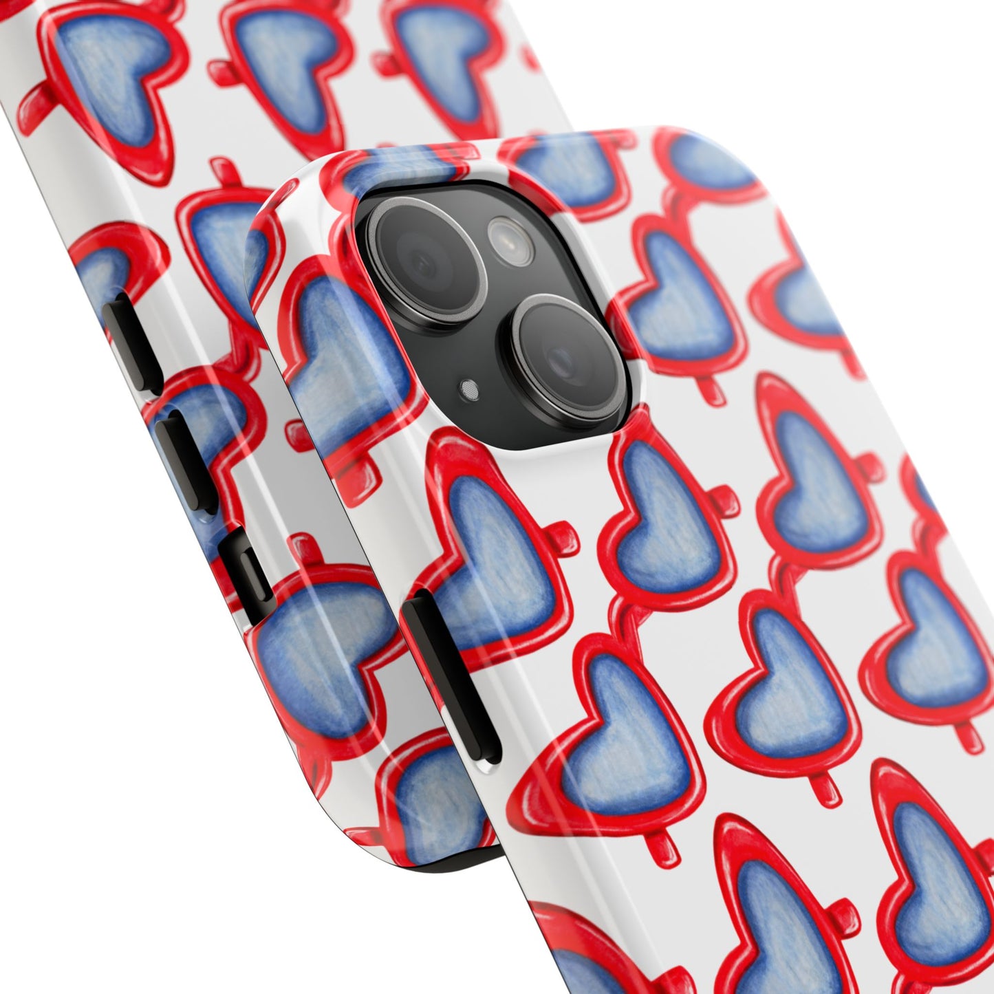 Red Heart Shaped Sunglasses Watercolor Illustrated Tough Phone Case | Various Models