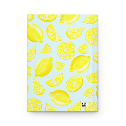 Yellow Lemons Watercolor Illustrated Light Blue Hardcover Lined Journal Matte 8"x5.75"