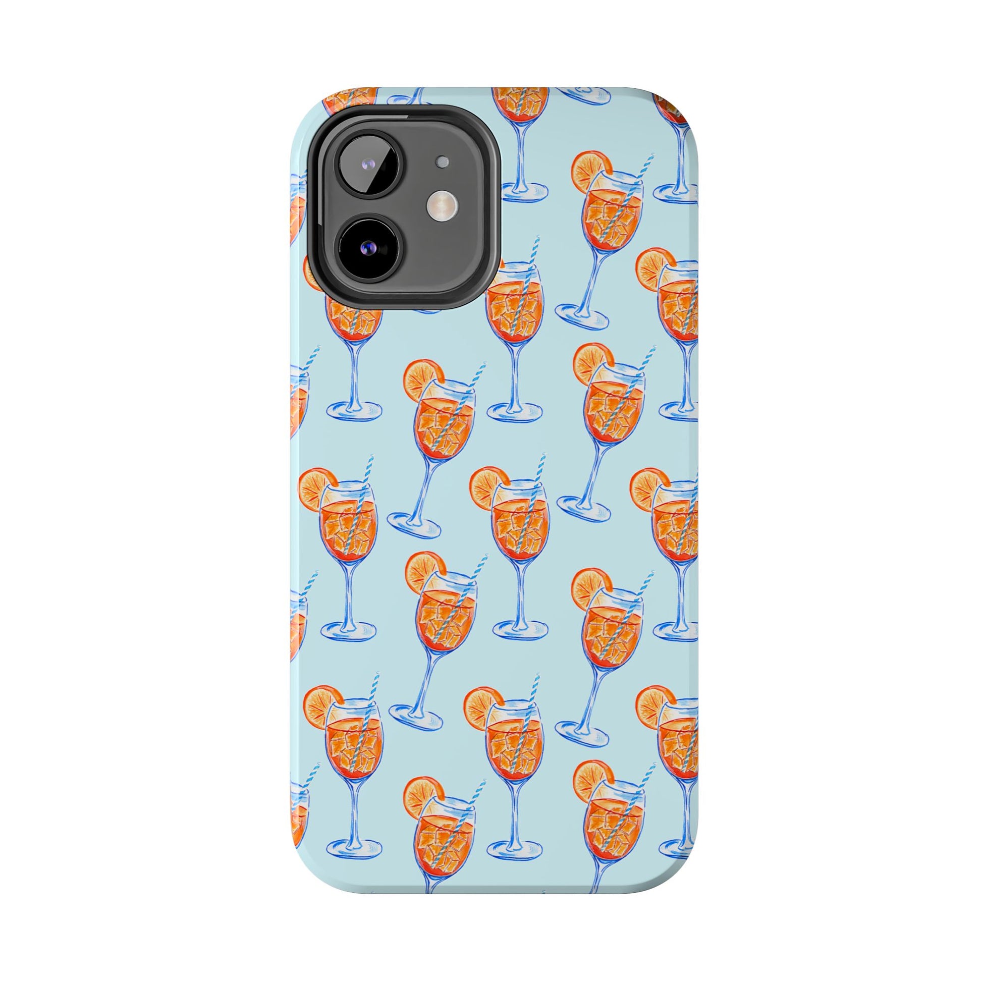 Orange & Blue Aperol Spritz Watercolor Pattern Turquoise Phone Case | Various Models