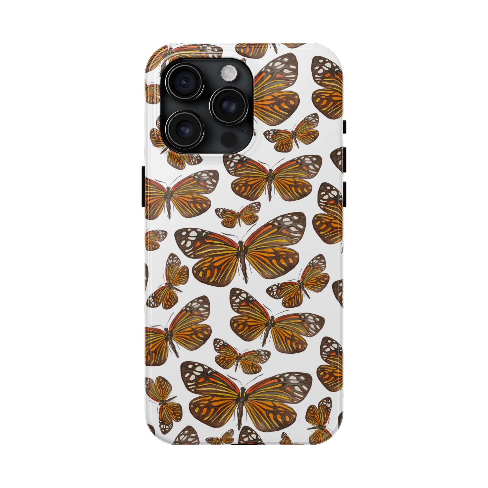 Black & Orange Butterfly Watercolor Illustrated Tossed Pattern Tough Phone Case | Various Models iPhone 15 Pro Max