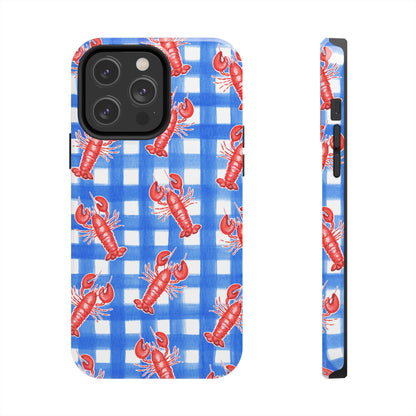 Blue Gingham Red Lobster Watercolor Patterned Phone Case | Various Models