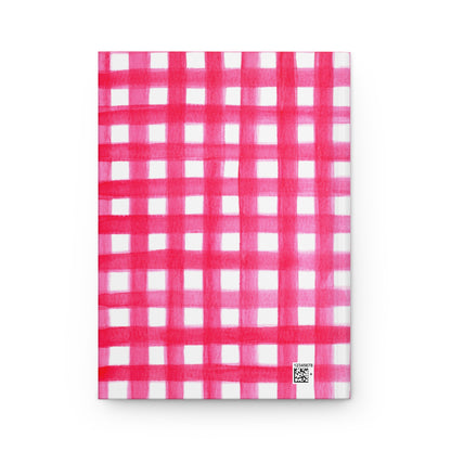 Hot Pink Gingham Watercolor Illustrated Hardcover Lined Journal Matte 8"x5.75"