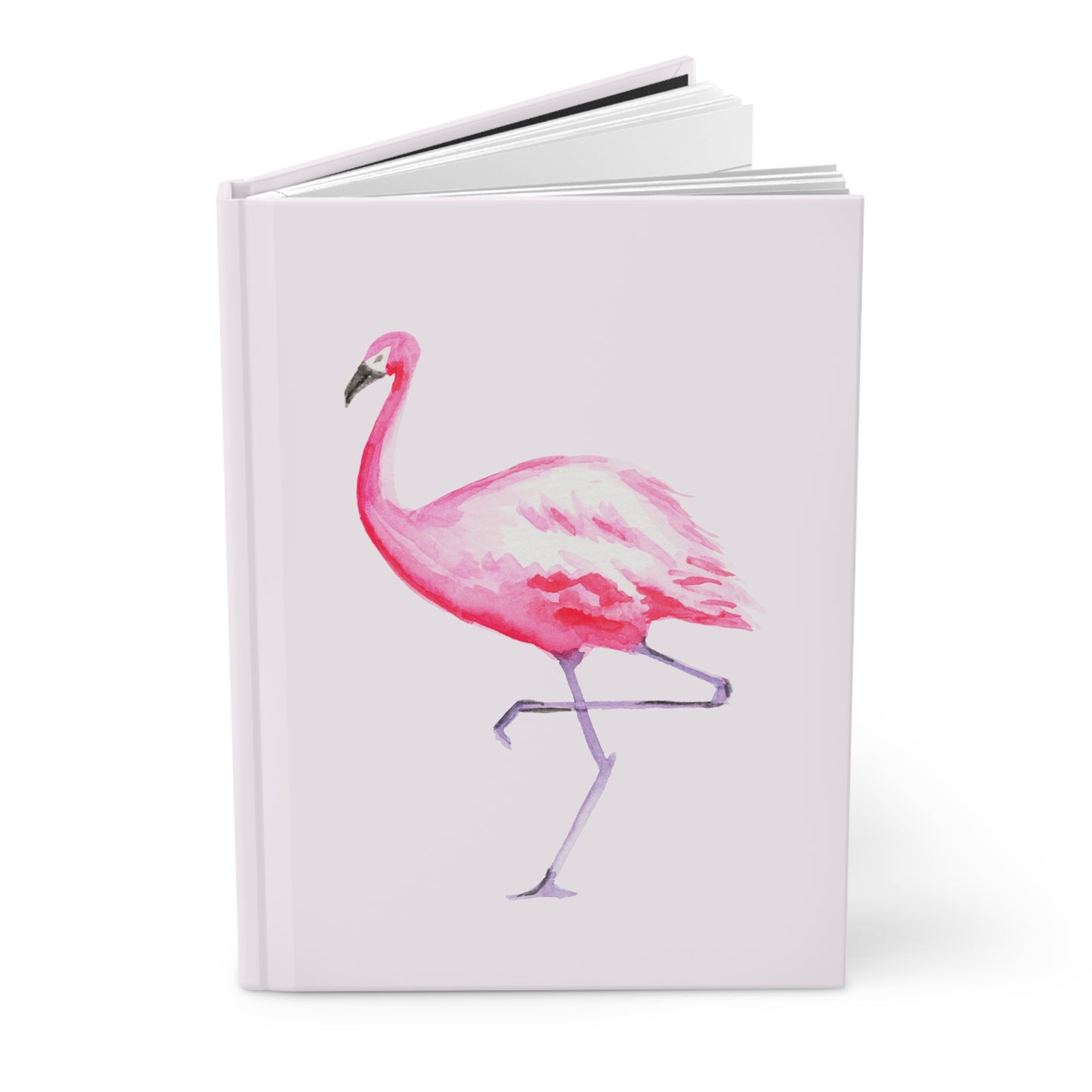 Hot Pink Flamingo Watercolor Illustrated Light Pink Hardcover Journal Matte 8"x 5.75"