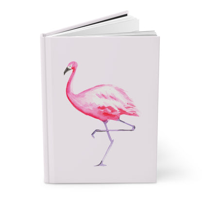 Hot Pink Flamingo Watercolor Illustrated Light Pink Hardcover Journal Matte 8"x 5.75"