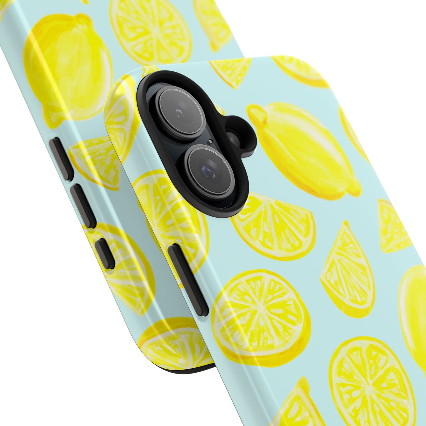 Bright Yellow Lemons Watercolor Illustrated Tossed Pattern Light Blue Tough Phone Case | Various Models