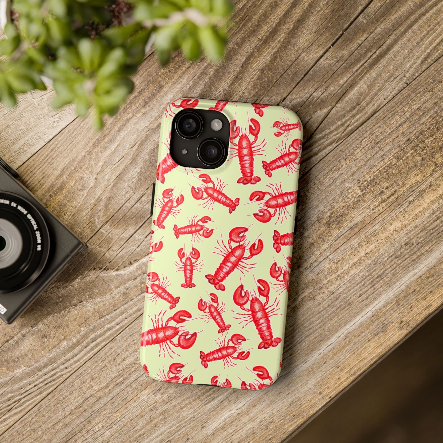 Red Lobster Watercolor Illustrated Tossed Pattern Light Yellow Tough Phone Case | Various Models