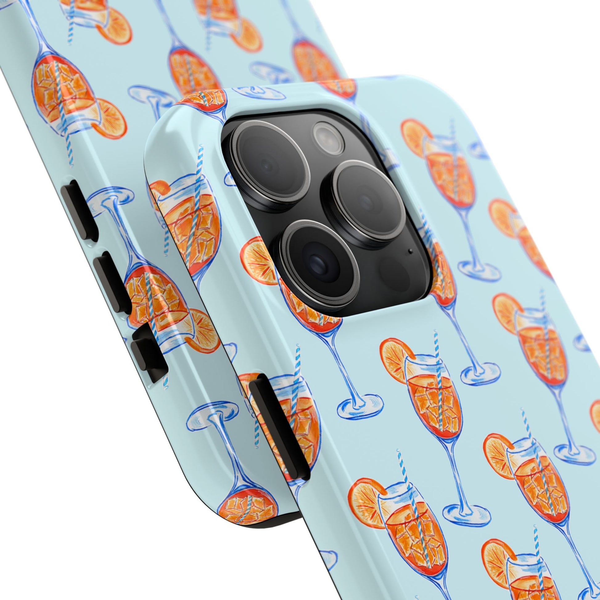 Orange & Blue Aperol Spritz Watercolor Pattern Turquoise Phone Case | Various Models