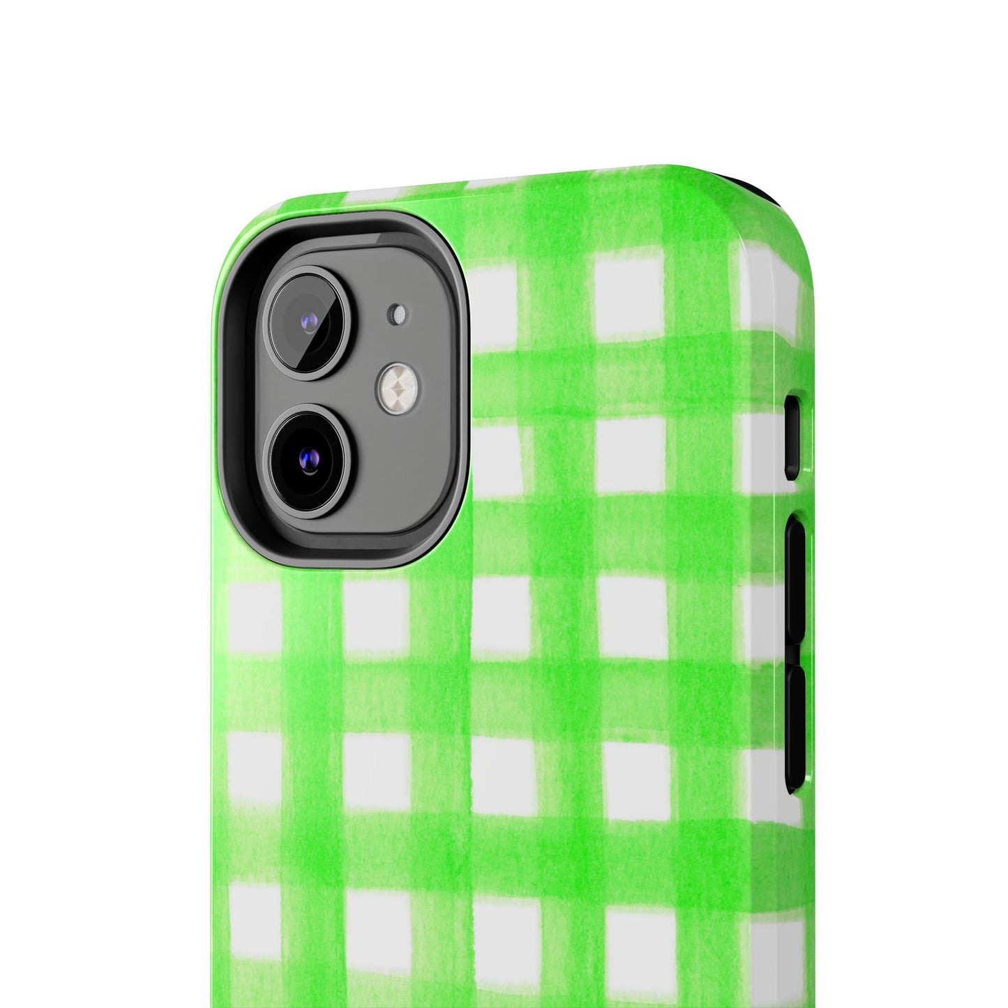 Lime Green Gingham Watercolor Illustrated Tough Phone Case | Various Models Available