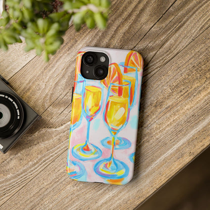 Pink Orange Mimosas Blue Champagne Flutes Abstract Acrylic Tough Phone Case | Various Models
