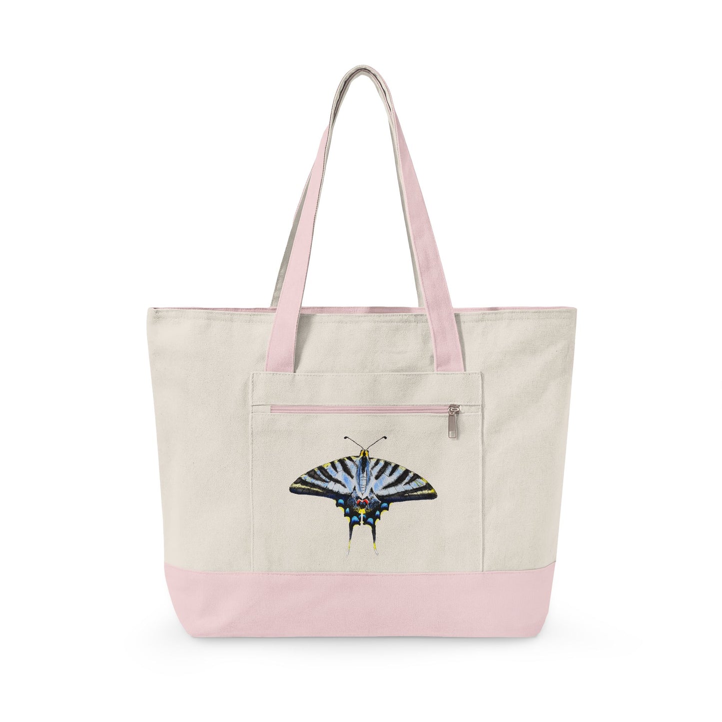 Light Blue Swallowtail Butterfly Watercolor Printed Zippered Canvas Tote 18" x 14" | Various Colors 18" x 14" x 4.5" Natural Light Pink
