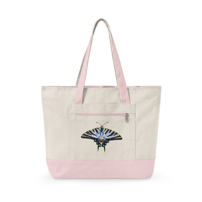 Light Blue Swallowtail Butterfly Watercolor Printed Zippered Canvas Tote 18" x 14" | Various Colors 18" x 14" x 4.5" Natural Light Pink