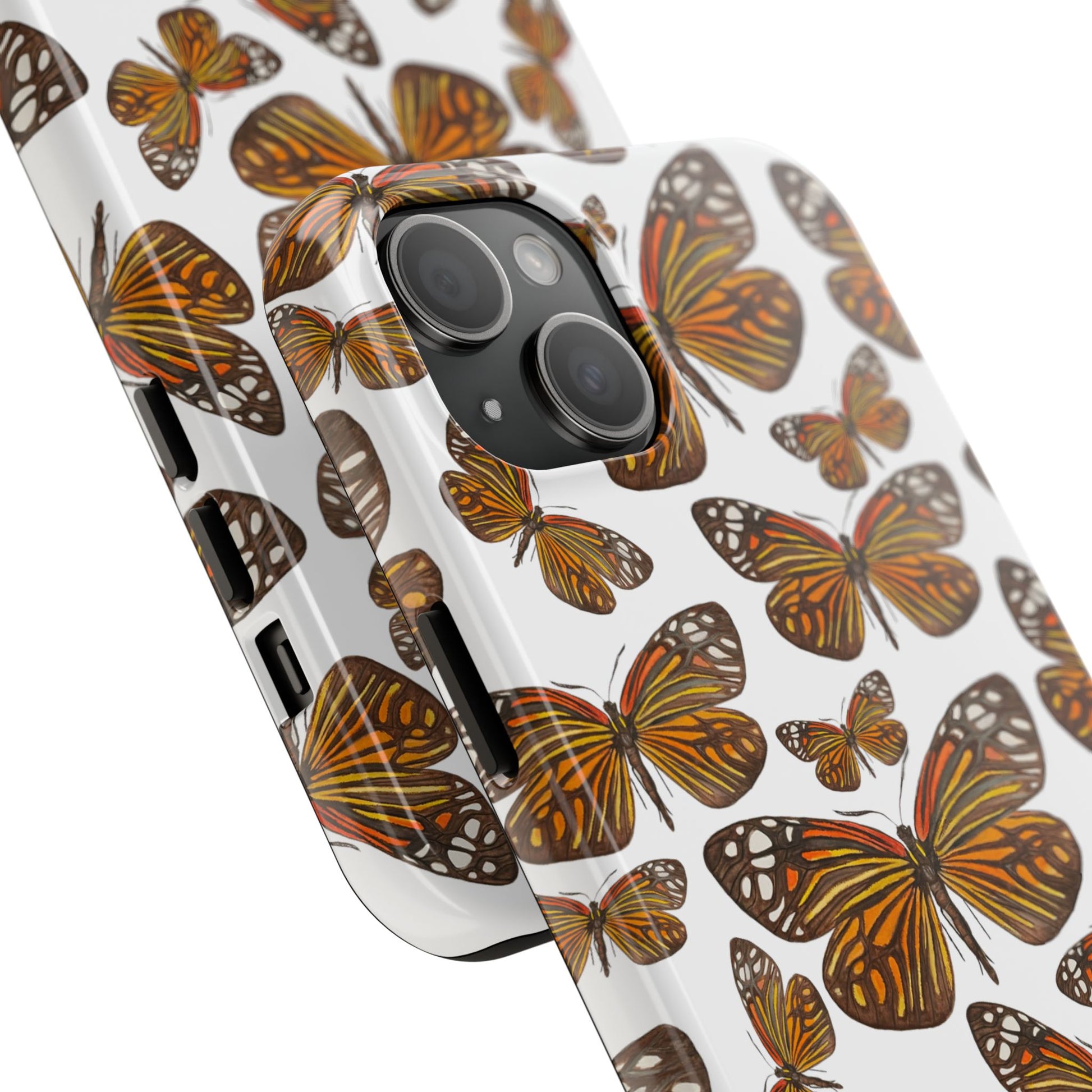 Black & Orange Butterfly Watercolor Illustrated Tossed Pattern Tough Phone Case | Various Models
