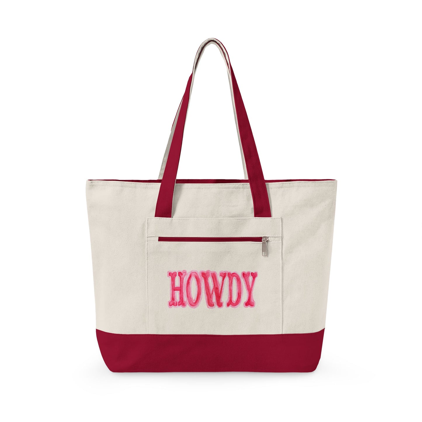 Hot Pink Howdy Watercolor Printed Zippered Canvas Tote 18" x 14" | Various Colors