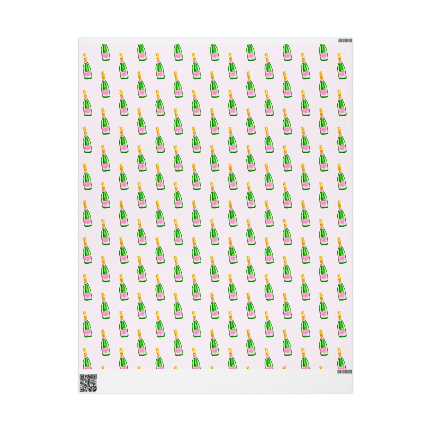 Gift Wrap | Blush Pink & Green Watercolor Champagne Bottles Pattern | Matte or Glossy 30" x 36" Matte
