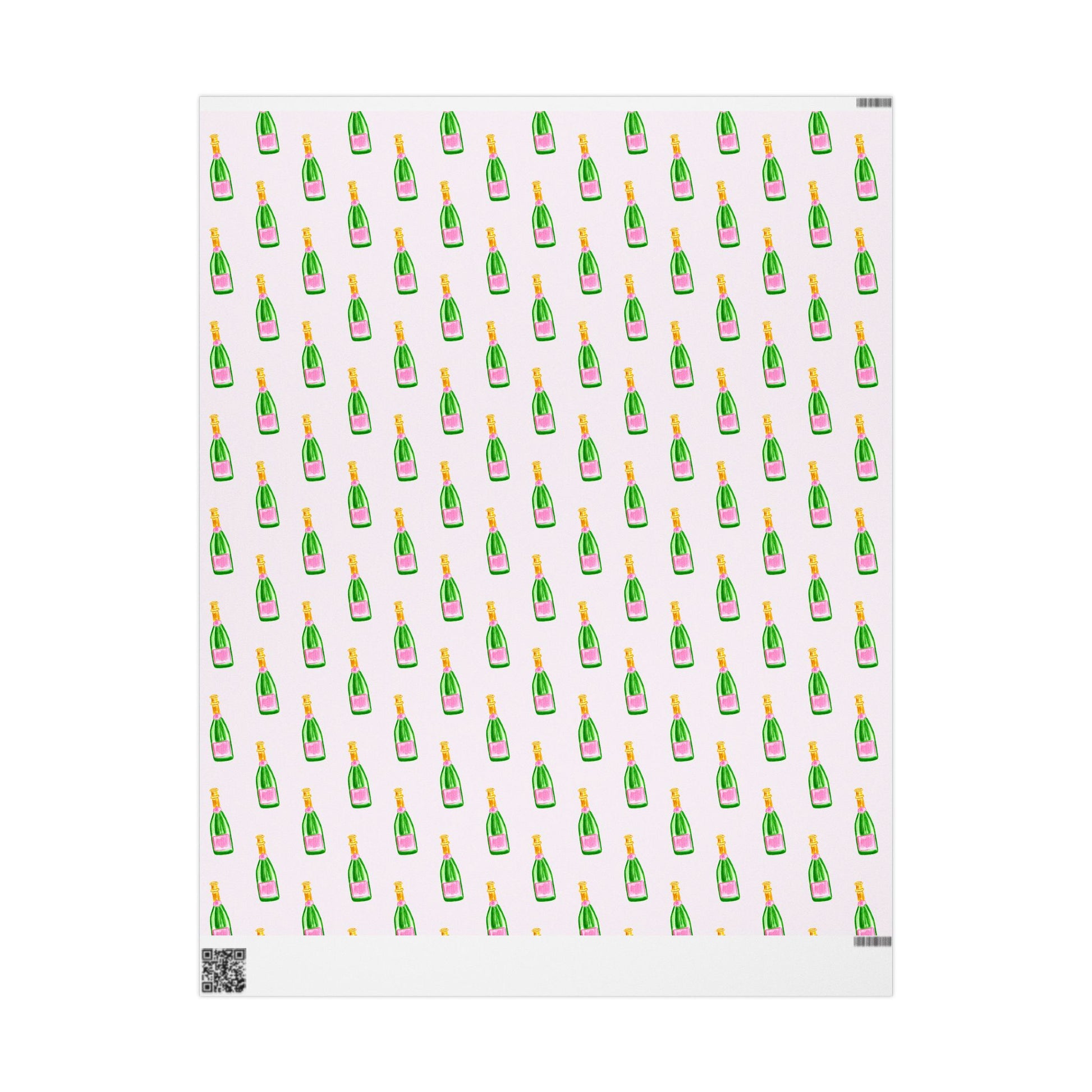 Gift Wrap | Blush Pink & Green Watercolor Champagne Bottles Pattern | Matte or Glossy 30" x 36" Matte