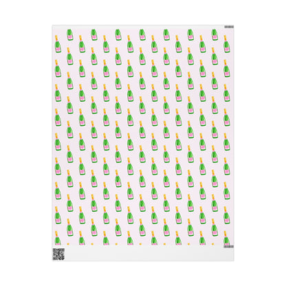 Gift Wrap | Blush Pink & Green Watercolor Champagne Bottles Pattern | Matte or Glossy 30" x 36" Matte