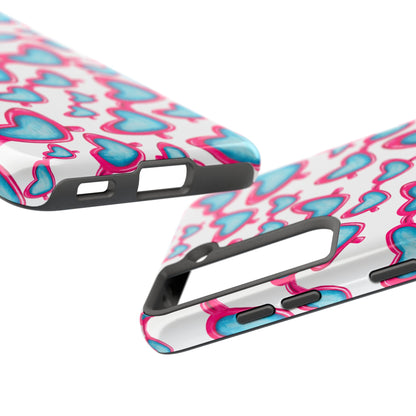 Pink & Blue Heart Shaped Sunglasses Watercolor Illustrated Tossed Pattern Tough Case | Various Models