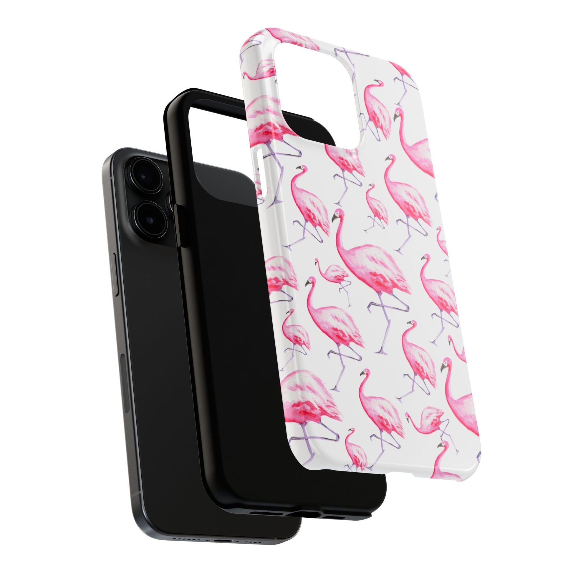 Hot Pink Flamingos Watercolor Illustrated Tossed Pattern Phone Case | Various Models