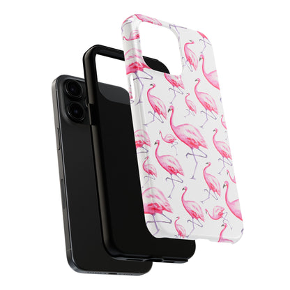 Hot Pink Flamingos Watercolor Illustrated Tossed Pattern Phone Case | Various Models