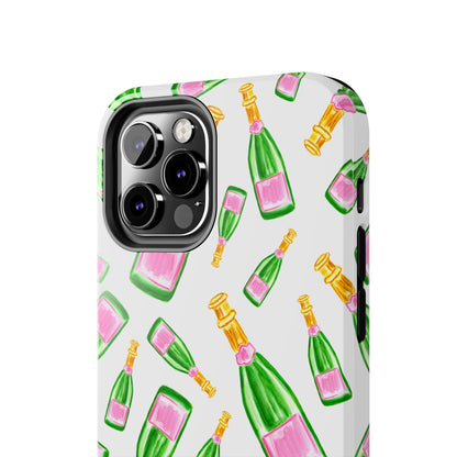Copy of Tossed Pink and Green Watercolor Illustrated Champagne Bottles Pattern Tough Phone Case | Various Models