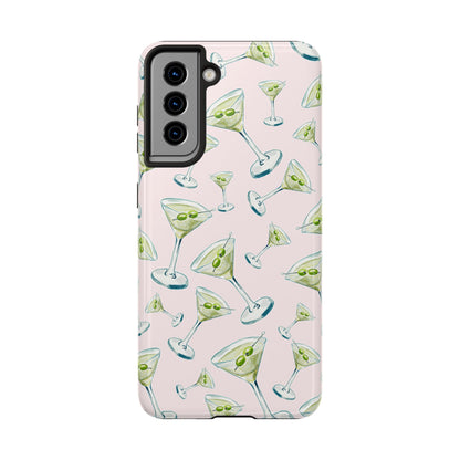 Watercolor Blue and Green Martinis Tossed Illustrated Pattern Blush Pink Tough Phone Case | Various Models