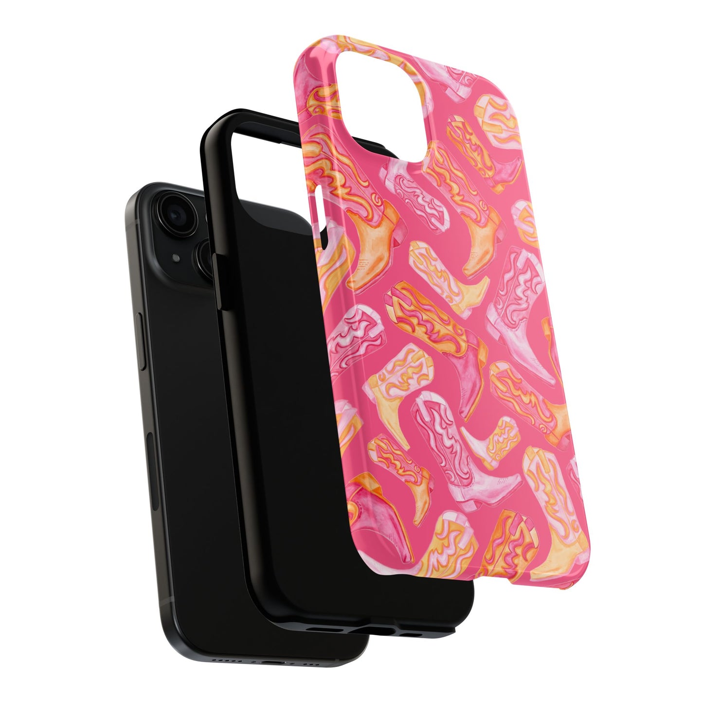 Tossed Hot Pink & Orange Watercolor Cowboy Boots Hot Pink Tough Phone Cases | Various Models