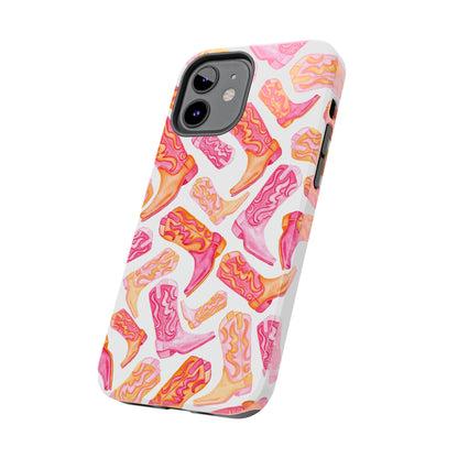 Tossed Hot Pink & Orange Cowboy Boots Tough Phone Cases | Various Models Available