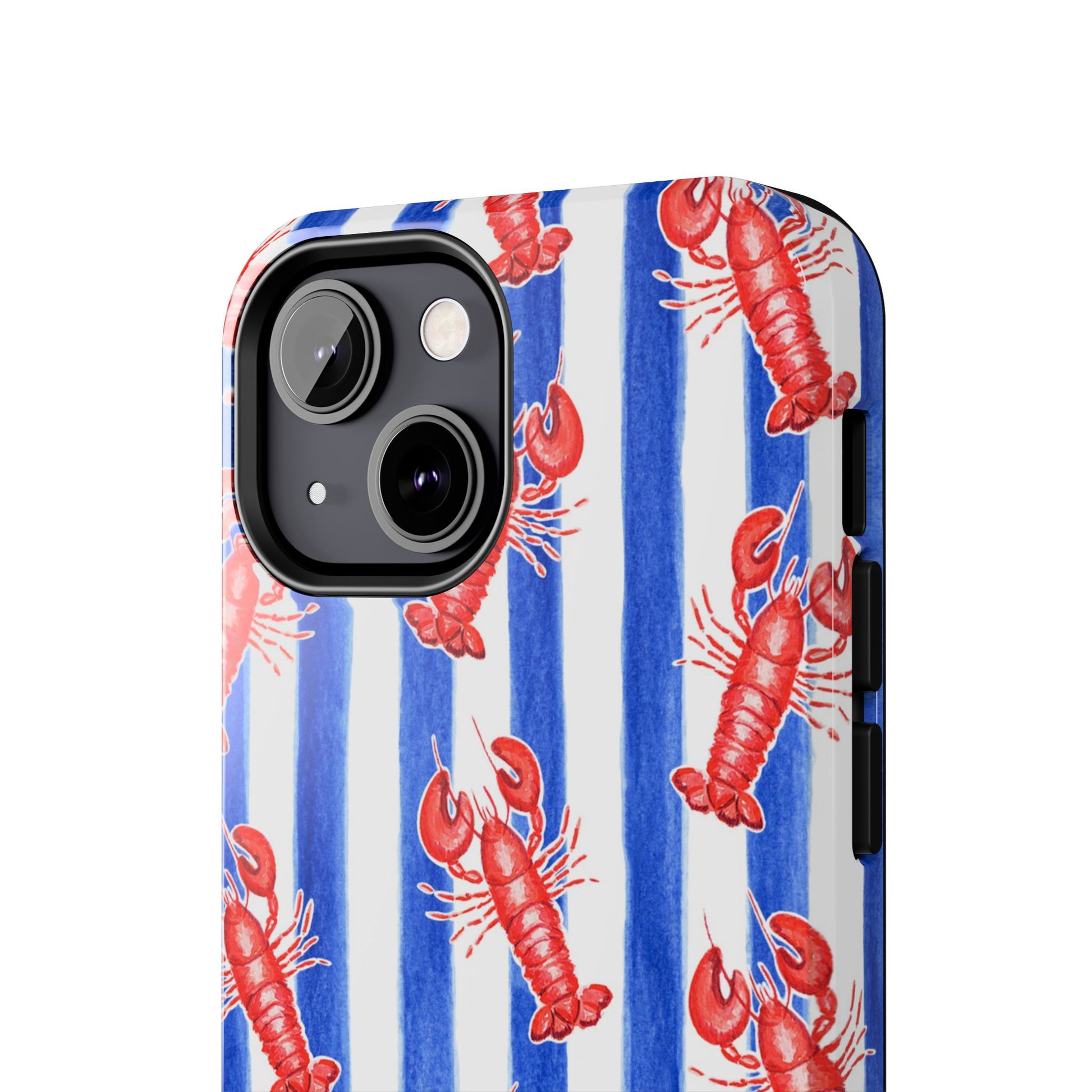 Blue & White Strip Red Lobster Watercolor Patterned Phone Case | Various Models