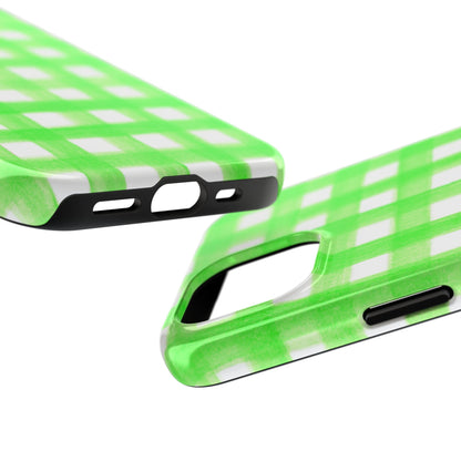 Lime Green Gingham Watercolor Illustrated Tough Phone Case | Various Models Available