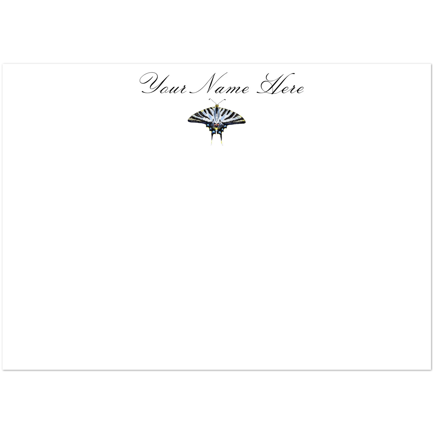 Personalized Light Blue Swallowtail Butterfly Watercolor Illustrated Flat Notecards | Set of 10 Cards & Envelopes | 2 Sizes 5R (5 x 7″)