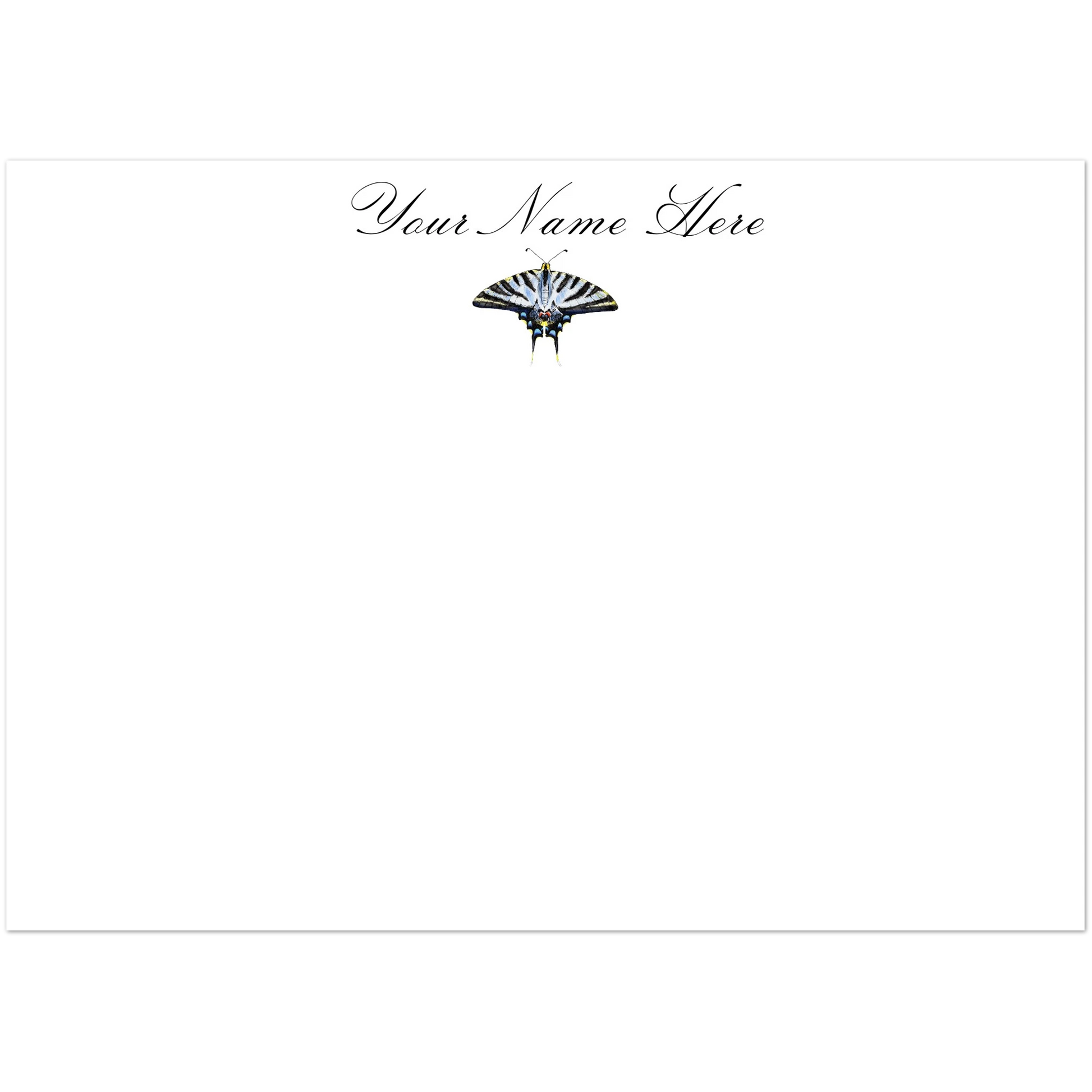 Personalized Light Blue Swallowtail Butterfly Watercolor Illustrated Flat Notecards | Set of 10 Cards & Envelopes | 2 Sizes 5R (5 x 7″)
