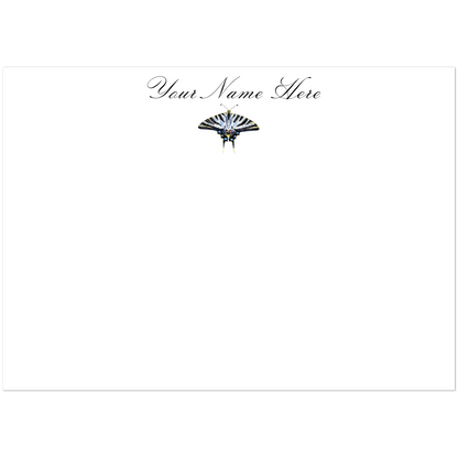 Personalized Light Blue Swallowtail Butterfly Watercolor Illustrated Flat Notecards | Set of 10 Cards & Envelopes | 2 Sizes 5R (5 x 7″)