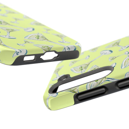 Watercolor Blue and Green Martinis Tossed Illustrated Pattern Yellow Tough Phone Case | Various Models